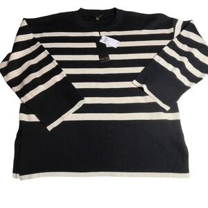TRUTH by REPUBLIC Striped Crew Neck Long Sleeve Sweater XL/TG Black Ivory